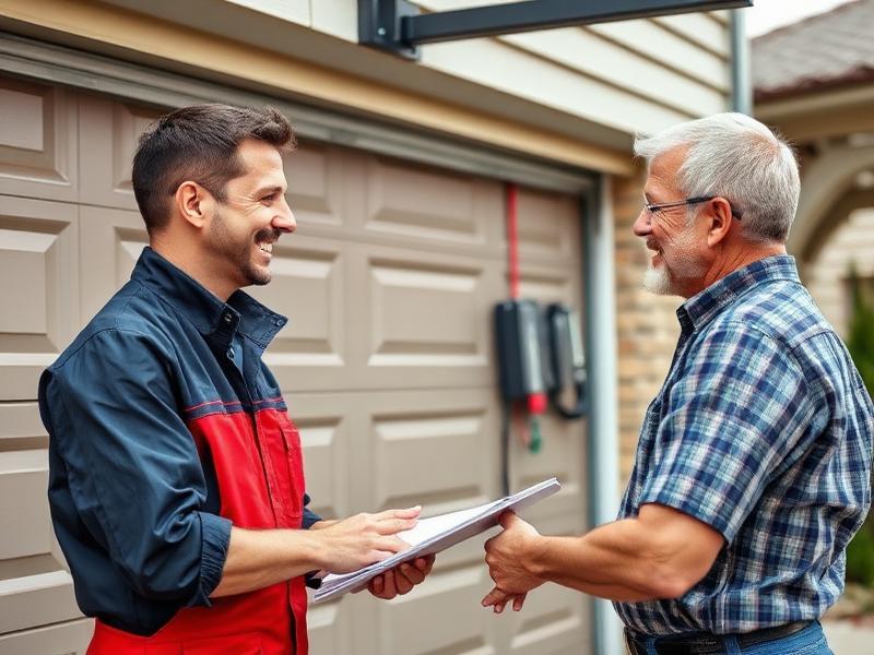 Gifford Garage Doors technician explaining repair options to satisfied homeowner